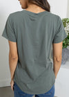 Bobi SS V-Neck Tee- DK Sage-Hand In Pocket