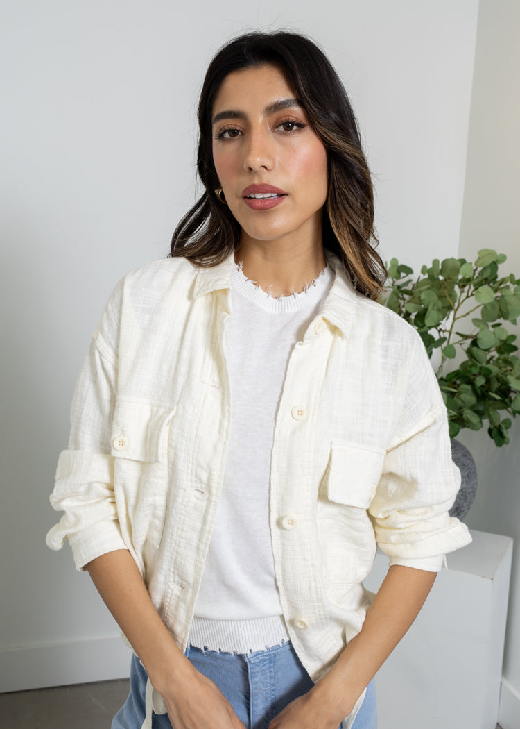 Bobi Collar Pocket Crop Jacket - Macadamia