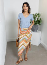 Ciebon Amaya Chevron Midi Skirt - Tangerine-Hand In Pocket