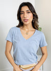 Bobi SS V-Neck Tee- Water-Hand In Pocket