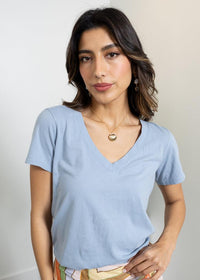 Bobi SS V-Neck Tee- Water-Hand In Pocket