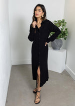 Bobi Button Front Maxi Shirt Dress- Black-Hand In Pocket