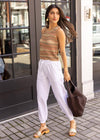 Bobi Drawstring Jogger with Pockets- White ***FINAL SALE***-Hand In Pocket