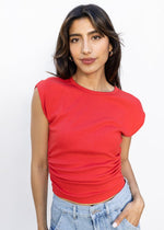 Michael Stars Joni Crew Neck Power Shoulder Top - Spritz-Hand In Pocket