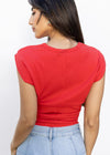 Michael Stars Joni Crew Neck Power Shoulder Top - Spritz-Hand In Pocket