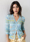 Allison Colleen Cardigan- Aqua Space Dye-Hand In Pocket