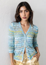 Allison Colleen Cardigan- Aqua Space Dye-Hand In Pocket