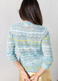 Allison Colleen Cardigan- Aqua Space Dye-Hand In Pocket