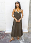 Bobi Spaghetti Strap Gauzy Tiered Cami Maxidress-Troops ***FINAL SALE***-Hand In Pocket