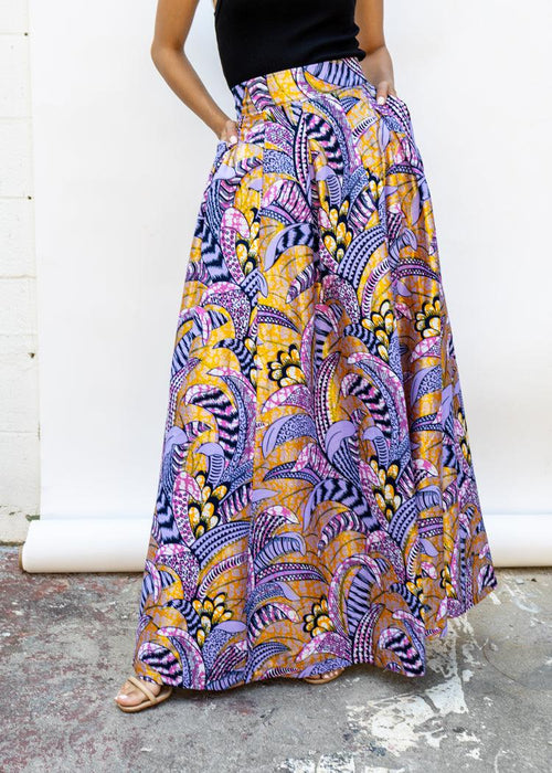 Francis+Benedict Maxi Skirt- Purple Feather-Hand In Pocket