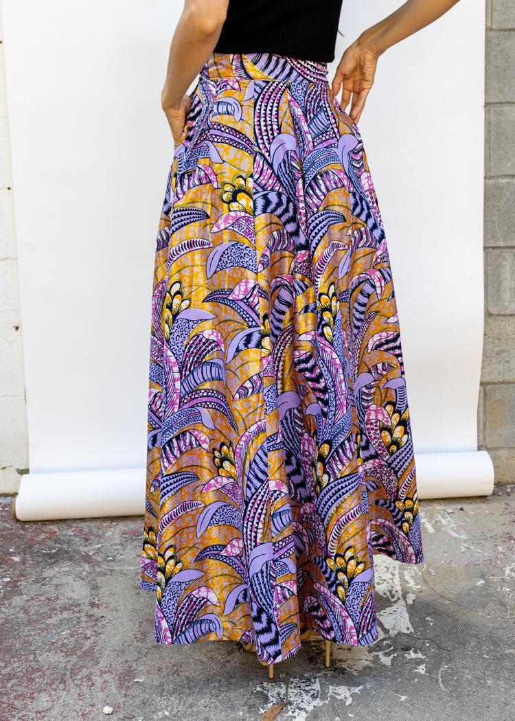 Francis+Benedict Maxi Skirt- Purple Feather-Hand In Pocket