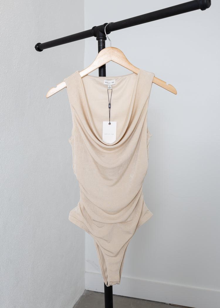 Adelyn Rae Misha Cowl Neck Bodysuit- Oyster White ***FINAL SALE***-Hand In Pocket