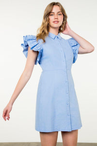 THML Deena Flutter Sleeve- Blue-Hand In Pocket