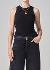 Citizens of Humanity Isabel Rib Tank- Black-Hand In Pocket