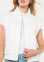 THML Miranda Striped Zip Up Vest- White-Hand In Pocket