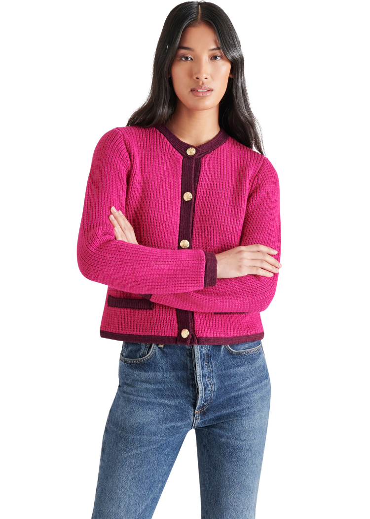 Steve Madden Fantino Sweater Jacket- Fuschia-Hand In Pocket