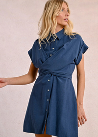 Molly Bracken Penny Tie Back Utility Dress- Navy Blue-Hand In Pocket