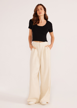 MINKPINK Everly Wide Leg Pants- Crema ***FINAL SALE***-Hand In Pocket