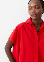 French Connection Poplin Shirting Popover SS- True Red-Hand In Pocket