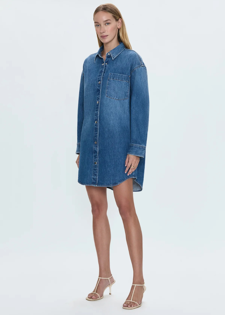 Pistola Elle Denim Dress- Karat-Hand In Pocket