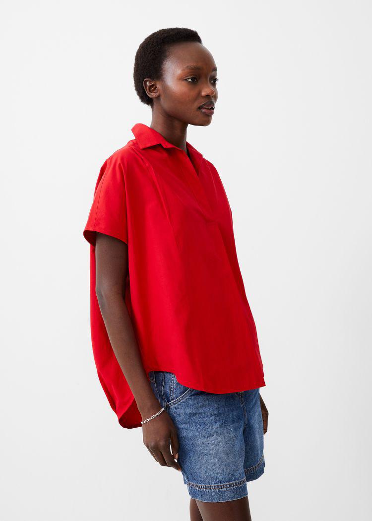 French Connection Poplin Shirting Popover SS- True Red-Hand In Pocket