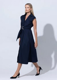 Lusana Chloe Poplin Shirt Dress- Midnight-Hand In Pocket