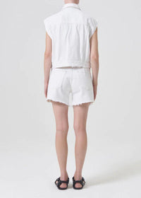 Agolde Parker Long Shorts - Panna Cotta-Hand In Pocket