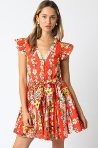 Sandra Floral Dress- Orange Multi-Hand In Pocket