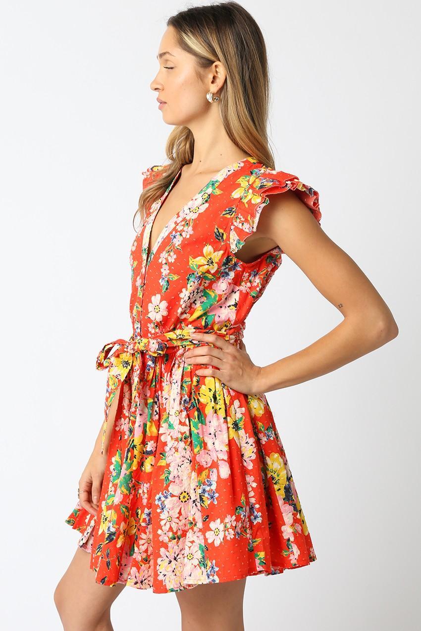 Sandra Floral Dress- Orange Multi-Hand In Pocket