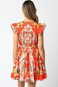 Sandra Floral Dress- Orange Multi-Hand In Pocket