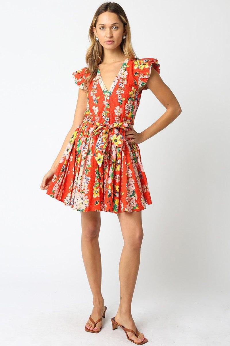 Sandra Floral Dress- Orange Multi-Hand In Pocket