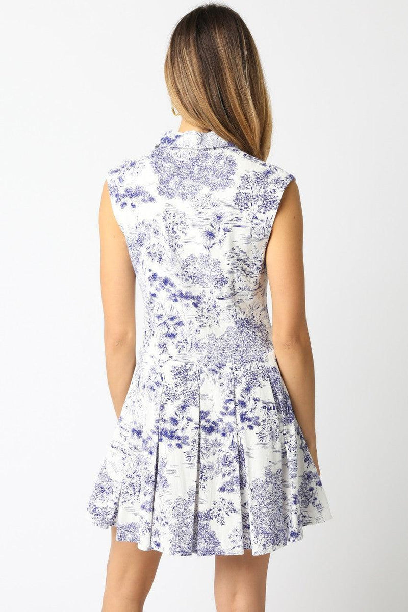 Genny Floral Dress- White/ Blue-Hand In Pocket