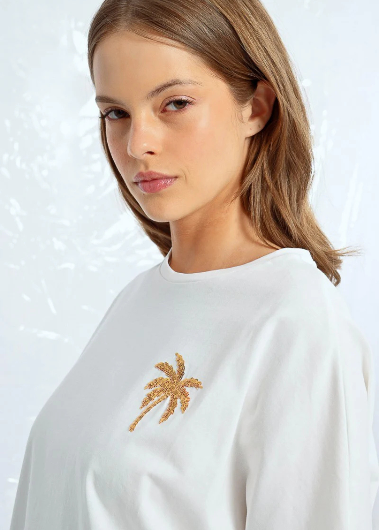 Molly Bracken Aimee Knit Tee- White-Hand In Pocket