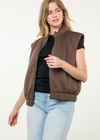 THML Miranda Striped Zip Up Vest- Chocolate-Hand In Pocket