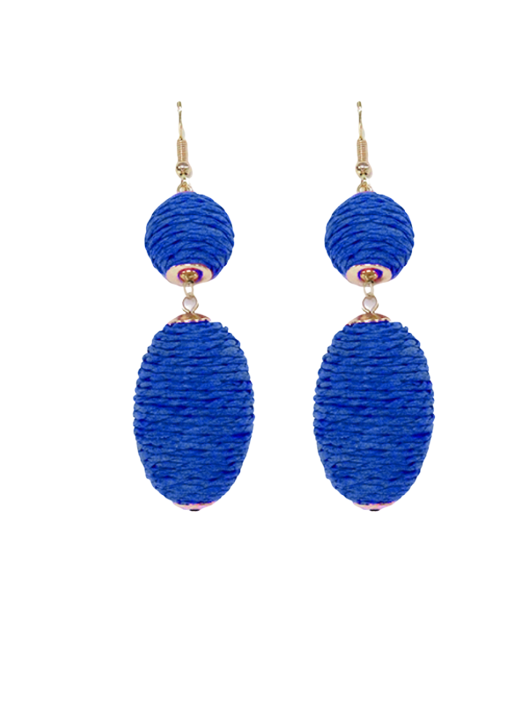 Drea Raffia Drop Earrings-Blue-Hand In Pocket