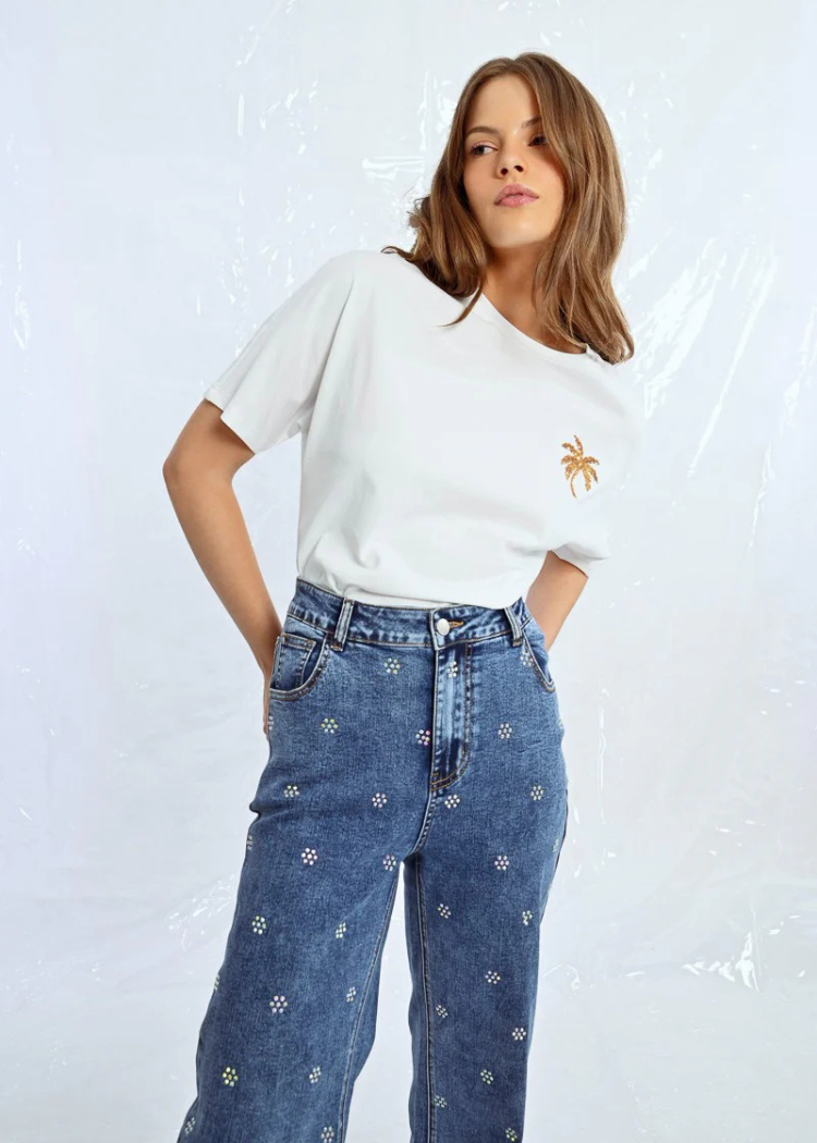 Molly Bracken Aimee Knit Tee- White-Hand In Pocket