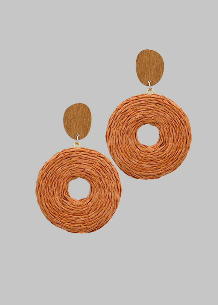 Peyton Raffia & Wood Dangle Earrings-Hand In Pocket