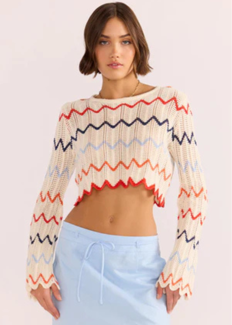 Minkpink Calliope Knit Crop Top- Multi Stripe-Hand In Pocket