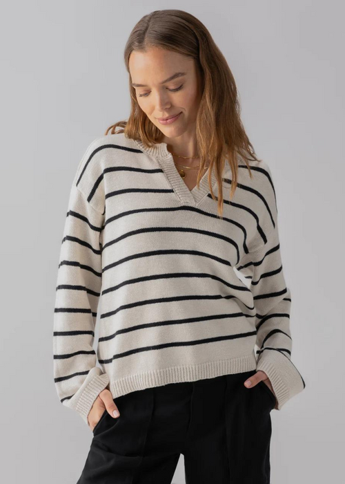 Sanctuary Chill Vibes Sweater- Chalk Black-Hand In Pocket