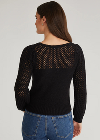 525 Brigid Puff Sleeve Mesh Pullover- Black ***FINAL SALE***-Hand In Pocket