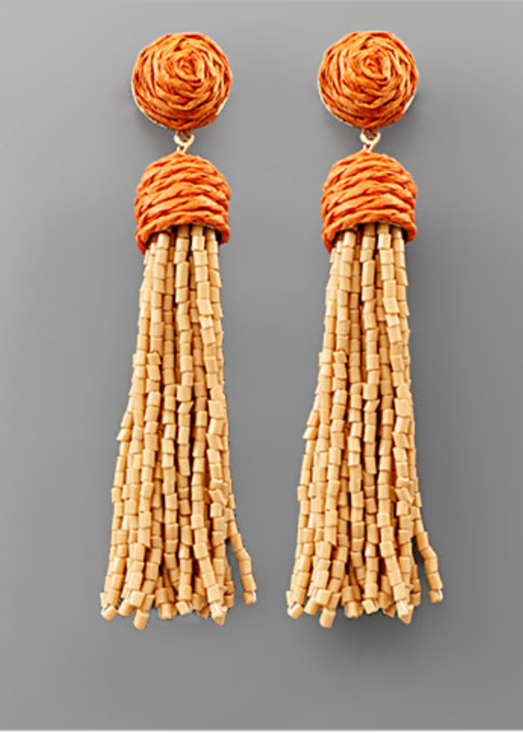 Loe Raffia Tassel Earrings-Hand In Pocket