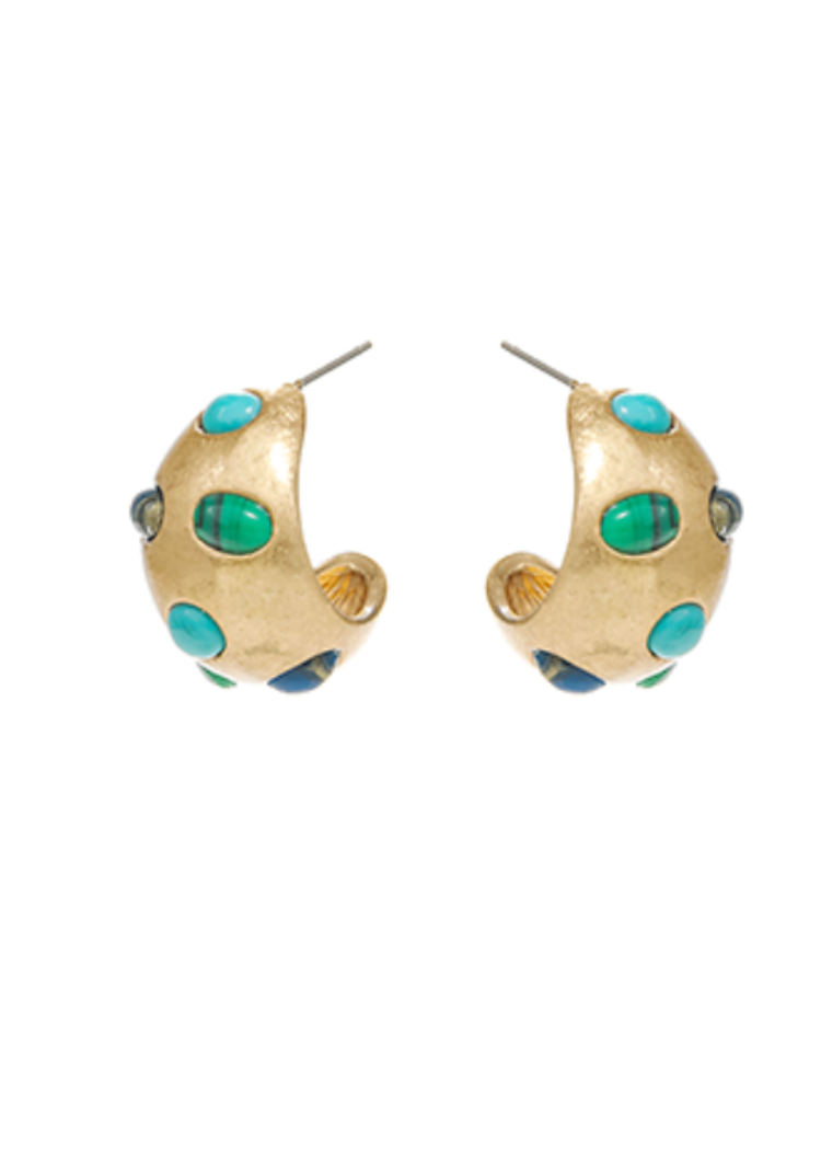 Amara Stone Hoops-Turquoise-Hand In Pocket