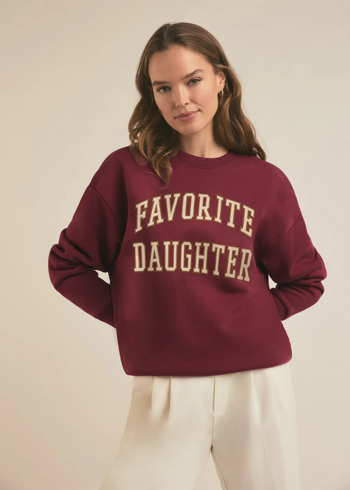 Favorite Daughter Collegiate Sweatshirt- Sangria Nights-Hand In Pocket