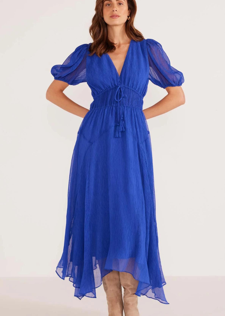 MINKPINK Lily Hanky Hem Midi Dress- Sapphire-Hand In Pocket