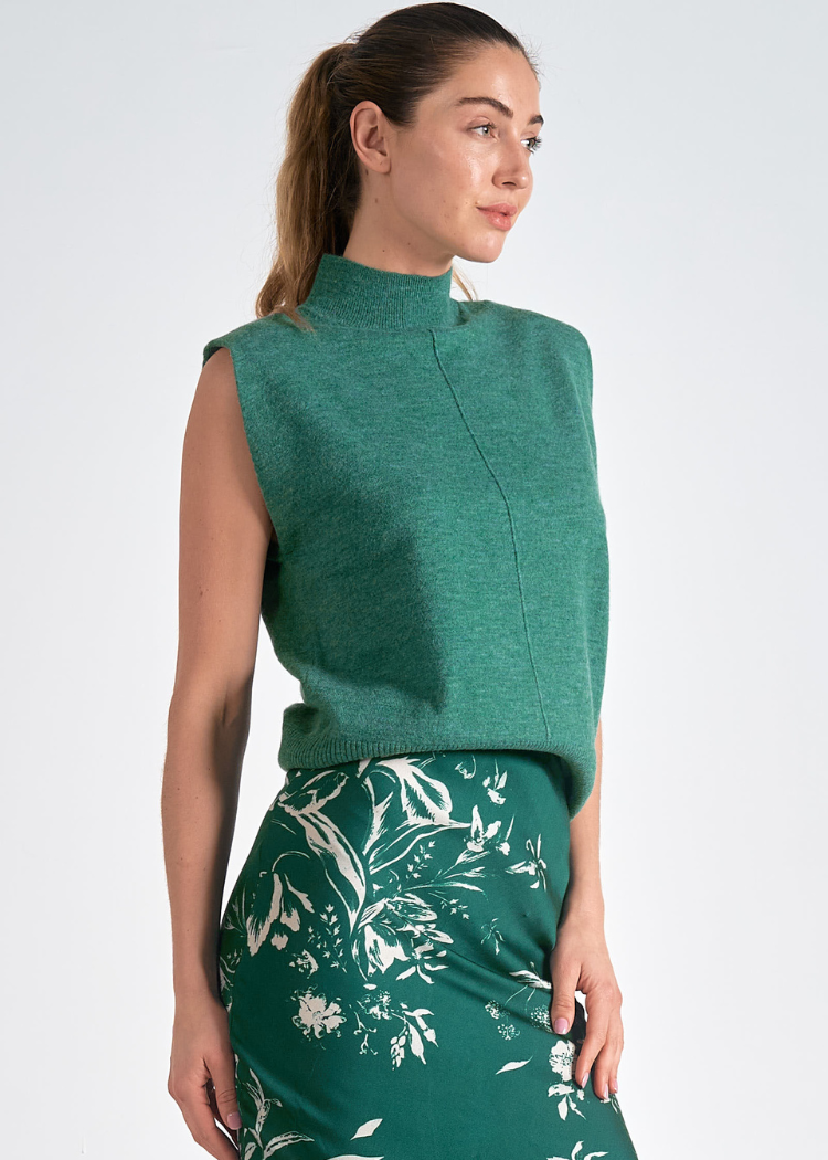 Elan Sonya Sleeveless Sweater- Dark Green-Hand In Pocket