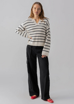 Sanctuary Chill Vibes Sweater- Chalk Black-Hand In Pocket