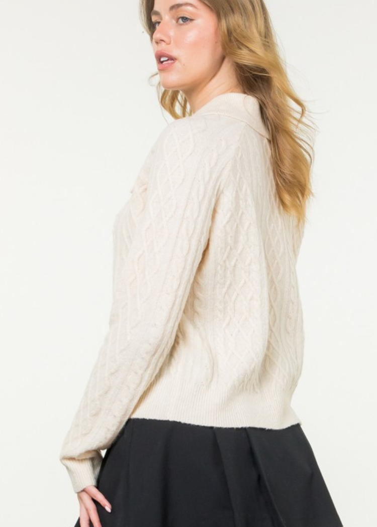 THML Pearl Cardigan- Creme-Hand In Pocket