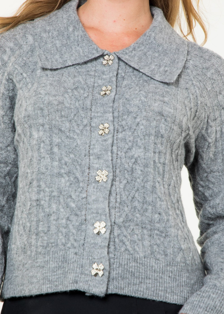 THML Pearl Cardigan- Grey-Hand In Pocket