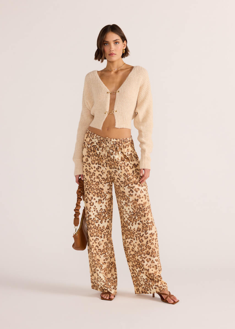 Minkpink Arden Drawstring Pants - Leopard-Hand In Pocket