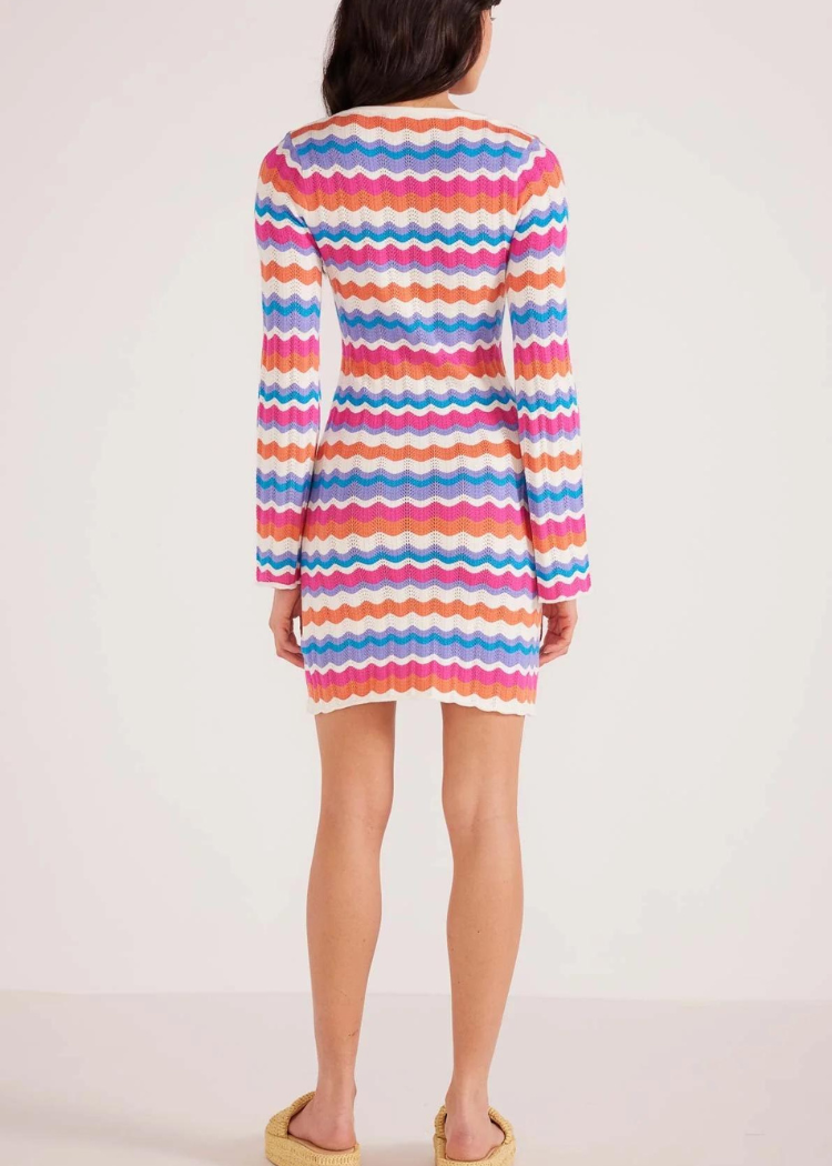 Minkpink Wilma Pointelle Knit Dress - Coral Stripe ***FINAL SALE***-Hand In Pocket